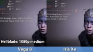The Hellblade game running on Intel Iris Xe vs AMD Vega (Image via TechEpiphany/YouTube)